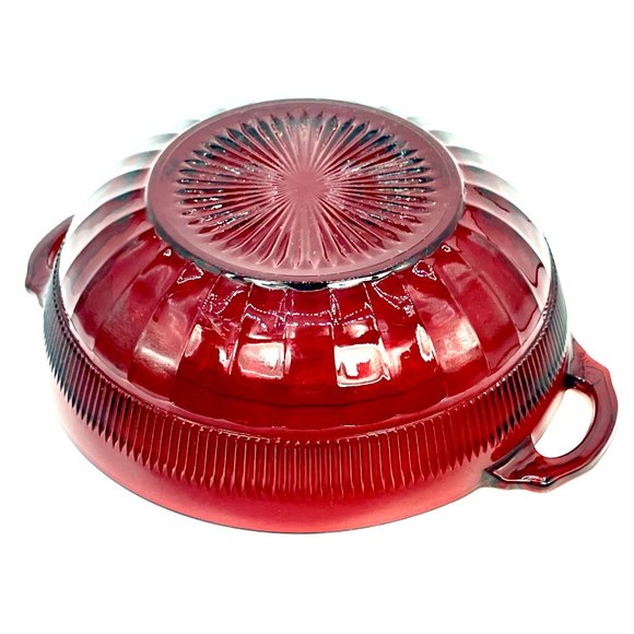 Anchor Hocking Coronation Ruby Red Depression Glass Serving Bowl w Handles 9.5” - Picture 6 of 9